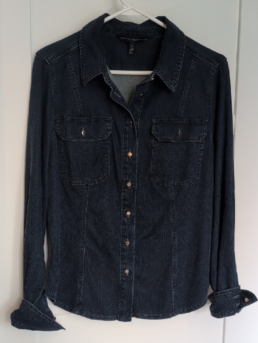 White House Black Market Dark Indigo Button-Front Denim Shirt Size 12